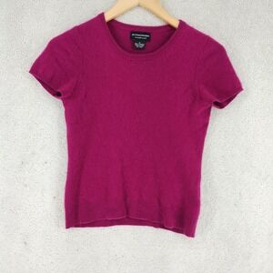 Sutton Studio Sweater Womens M Fuchsia Cashmere Classic Short Sleeve Crewneck